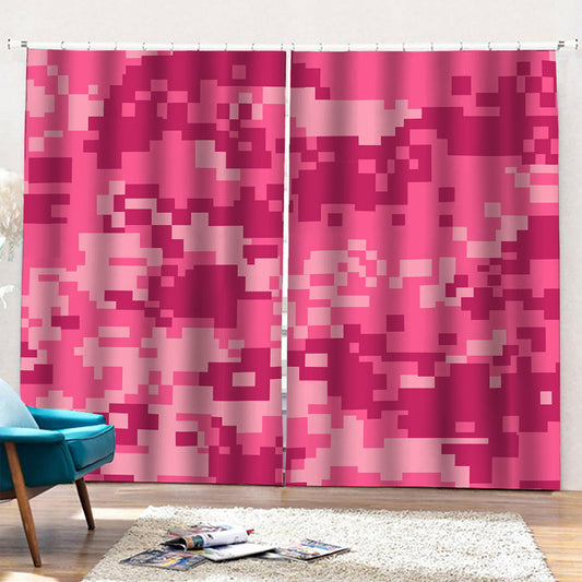 Pink Digital Camo Pattern Print Pencil Pleat Curtains