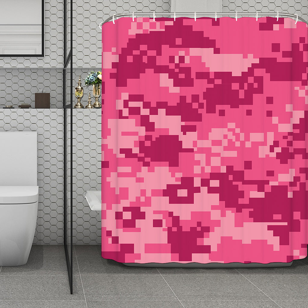 Pink Digital Camo Pattern Print Polyester Shower Curtain
