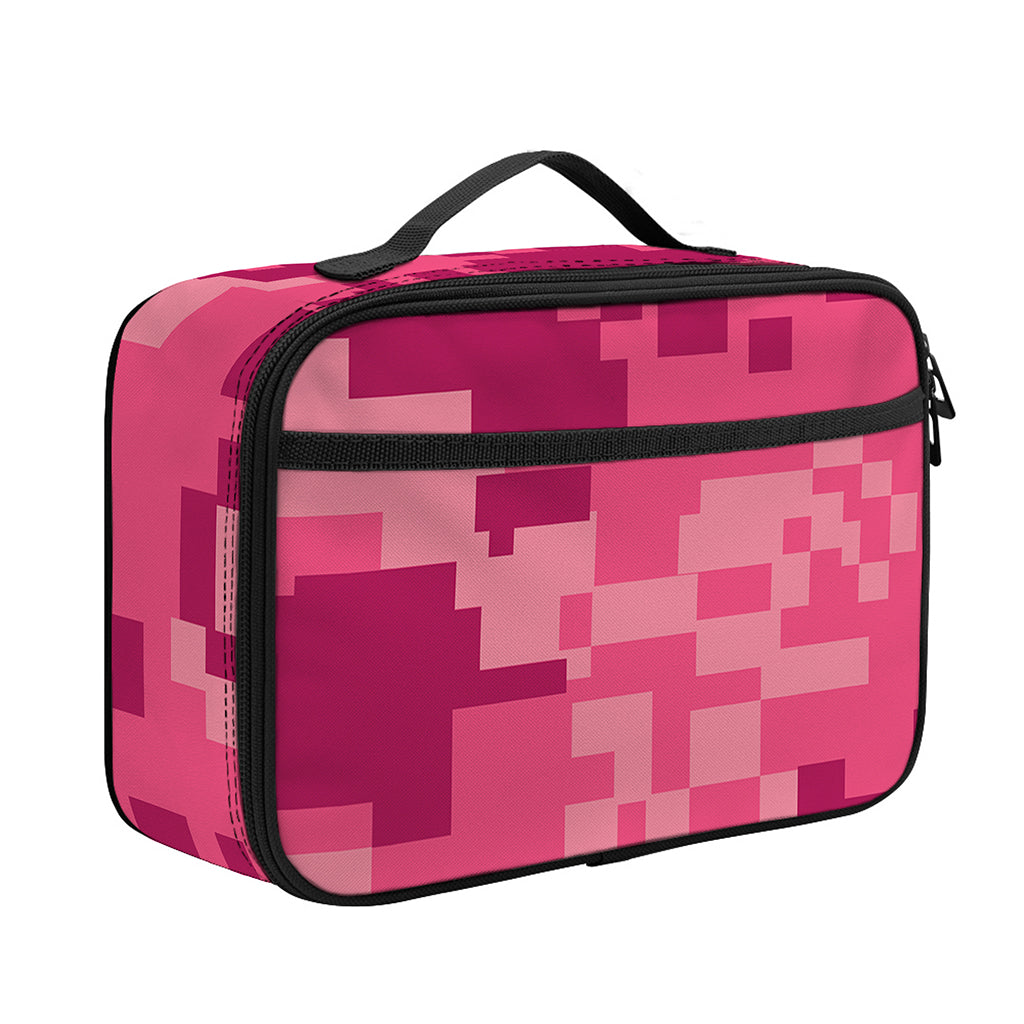 Pink Digital Camo Pattern Print Portable Lunch Bag