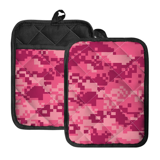 Pink Digital Camo Pattern Print Pot Holders With Pocket