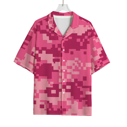Pink Digital Camo Pattern Print Rayon Hawaiian Shirt