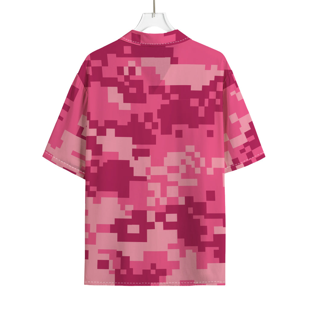 Pink Digital Camo Pattern Print Rayon Hawaiian Shirt