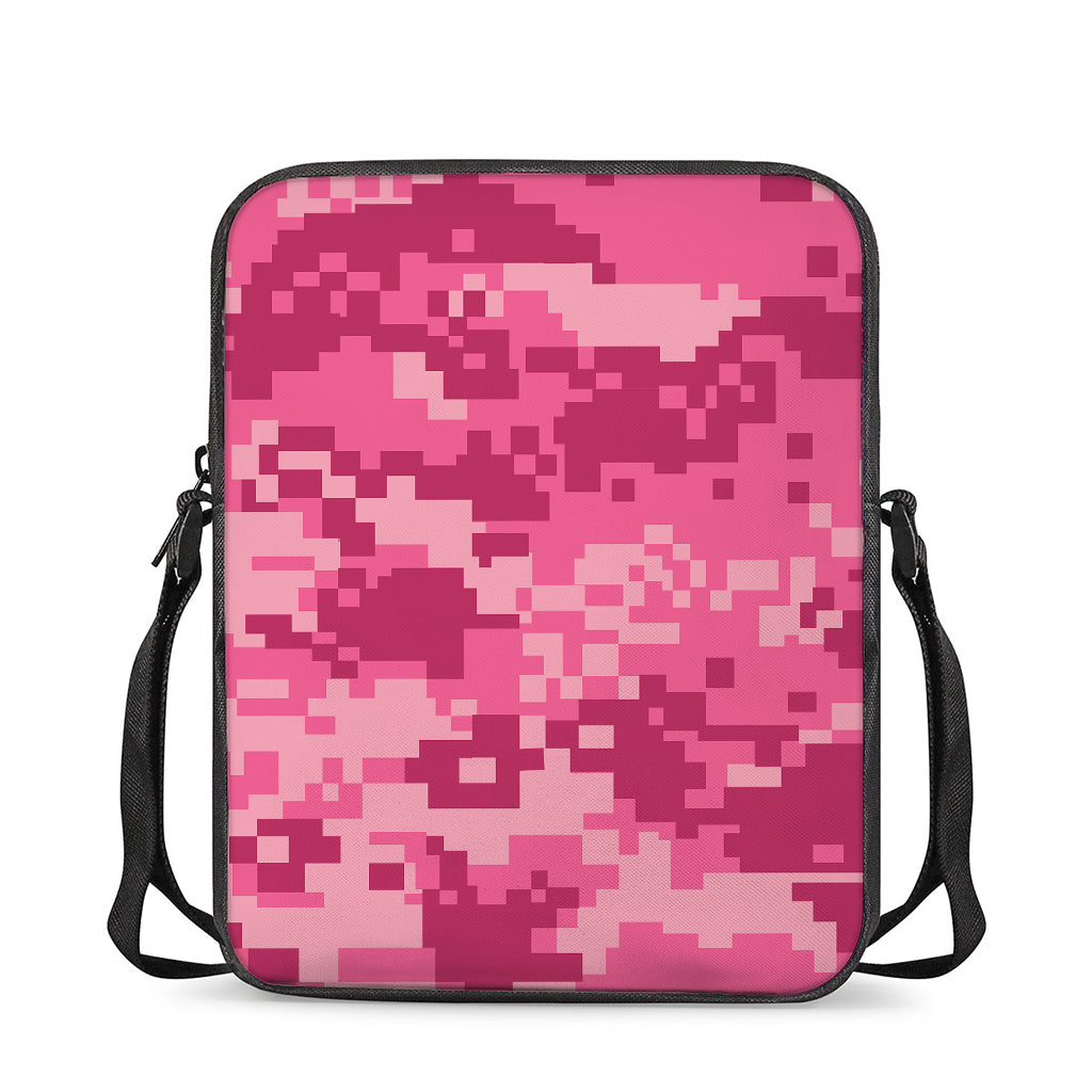 Pink Digital Camo Pattern Print Rectangular Crossbody Bag