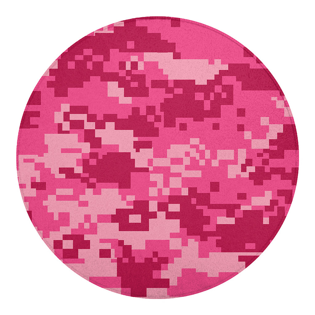 Pink Digital Camo Pattern Print Round Blanket