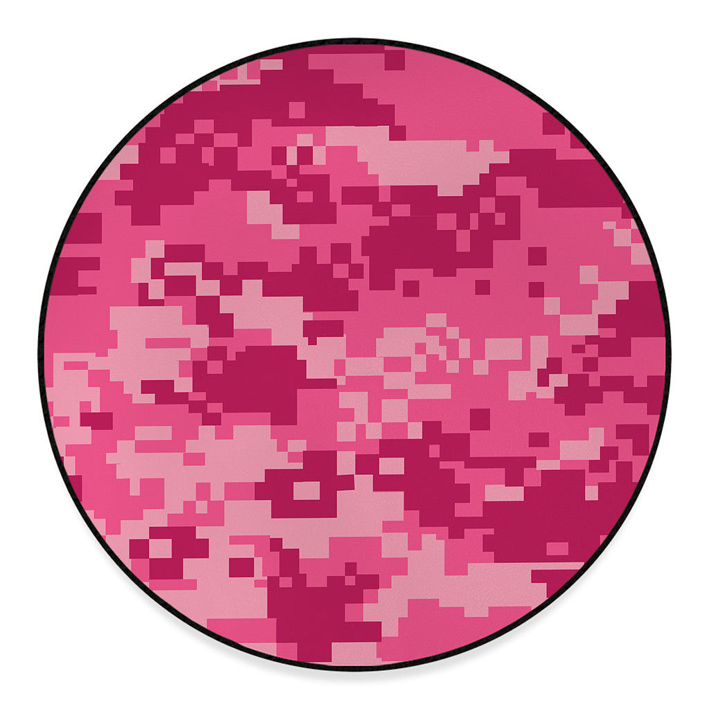 Pink Digital Camo Pattern Print Round Floor Mat