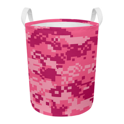 Pink Digital Camo Pattern Print Round Laundry Basket
