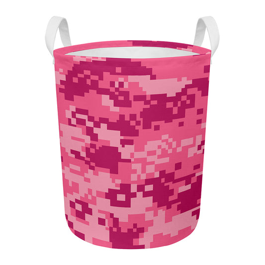 Pink Digital Camo Pattern Print Round Laundry Basket