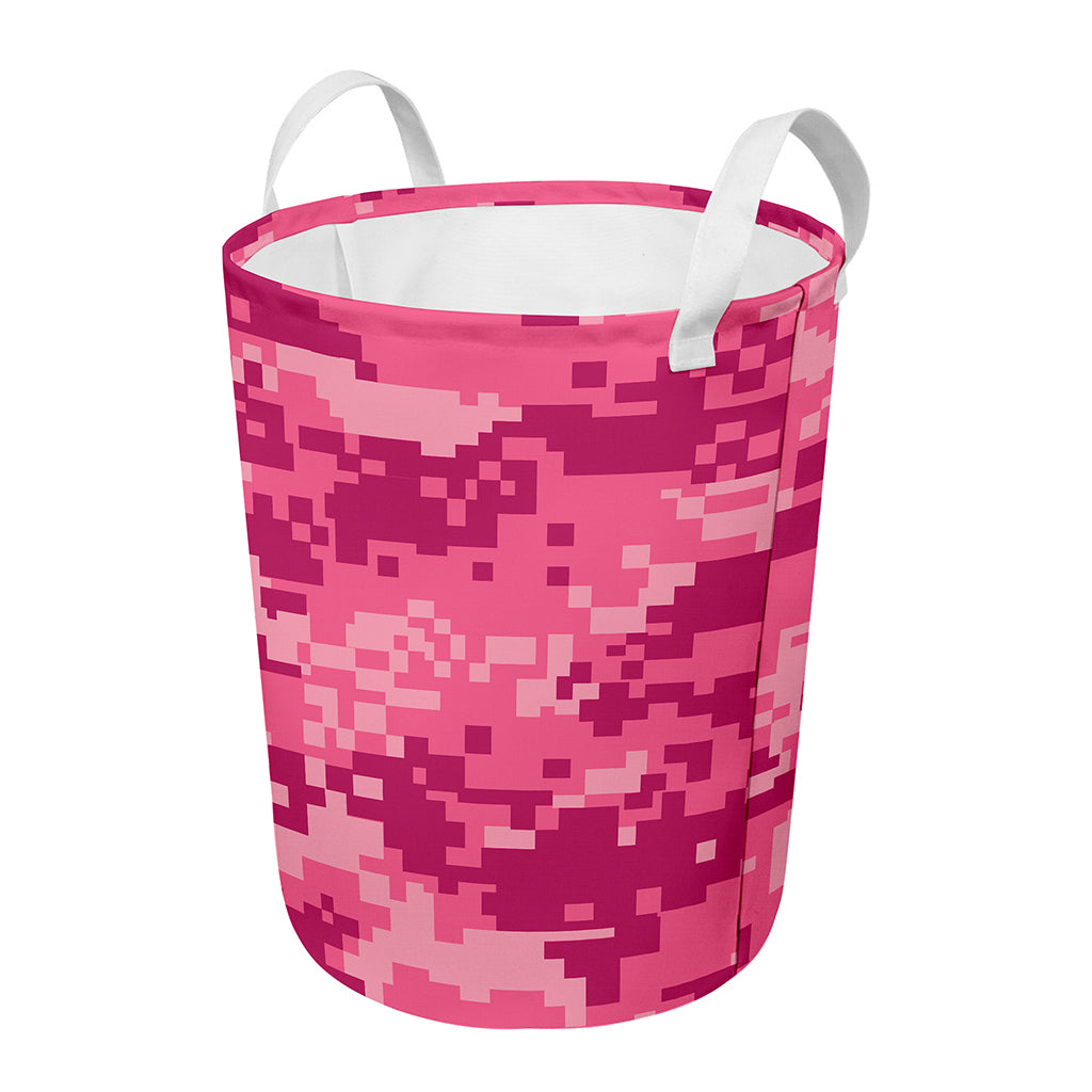 Pink Digital Camo Pattern Print Round Laundry Basket
