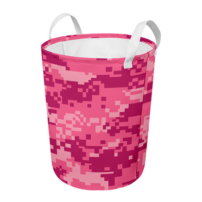 Pink Digital Camo Pattern Print Round Laundry Basket
