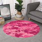 Pink Digital Camo Pattern Print Round Rug