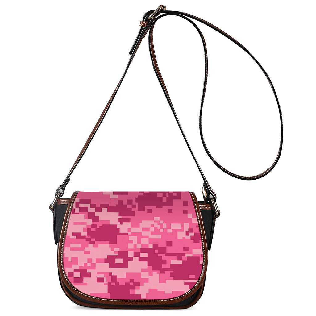Pink Digital Camo Pattern Print Saddle Bag