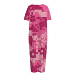 Pink Digital Camo Pattern Print Short Sleeve Long Nightdress