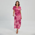 Pink Digital Camo Pattern Print Short Sleeve Maxi Dress