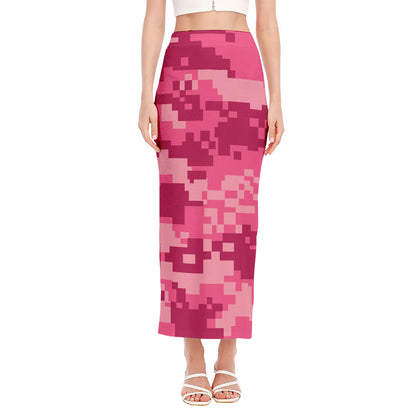 Pink Digital Camo Pattern Print Side Slit Maxi Skirt