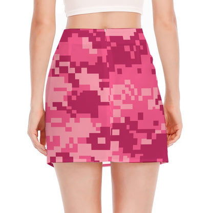 Pink Digital Camo Pattern Print Side Slit Mini Skirt