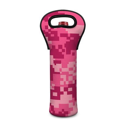 Pink Digital Camo Pattern Print Single Neoprene Wine Tote
