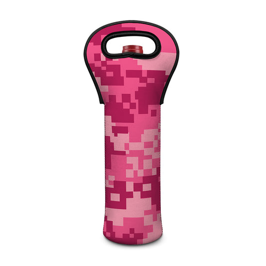 Pink Digital Camo Pattern Print Single Neoprene Wine Tote