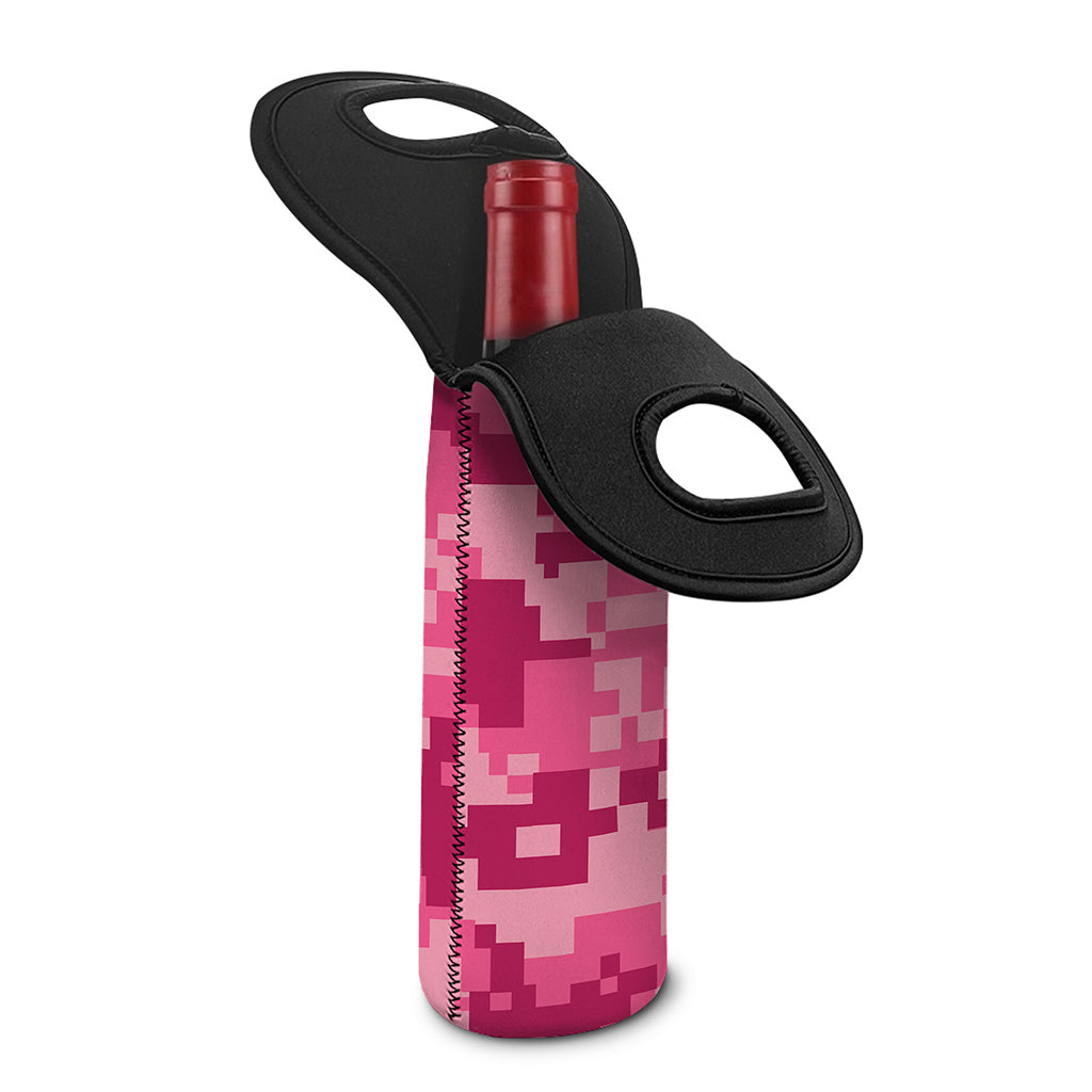 Pink Digital Camo Pattern Print Single Neoprene Wine Tote