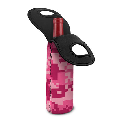 Pink Digital Camo Pattern Print Single Neoprene Wine Tote