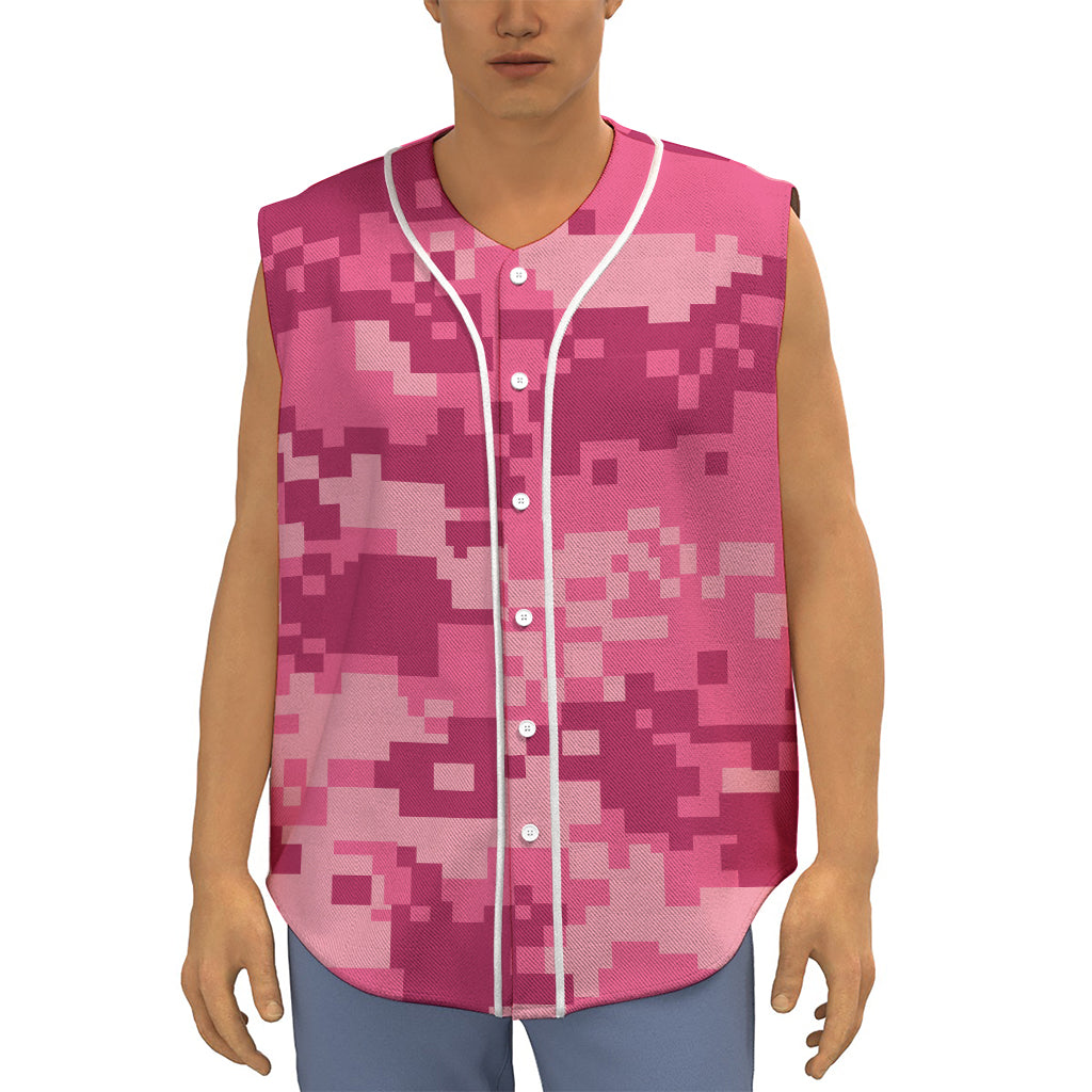 Pink Digital Camo Pattern Print Sleeveless Baseball Jersey