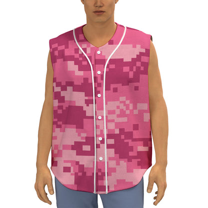 Pink Digital Camo Pattern Print Sleeveless Baseball Jersey