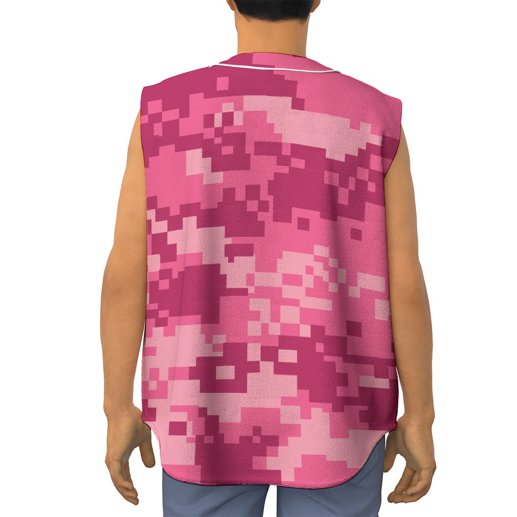 Pink Digital Camo Pattern Print Sleeveless Baseball Jersey