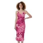 Pink Digital Camo Pattern Print Slim Fit Midi Cami Dress
