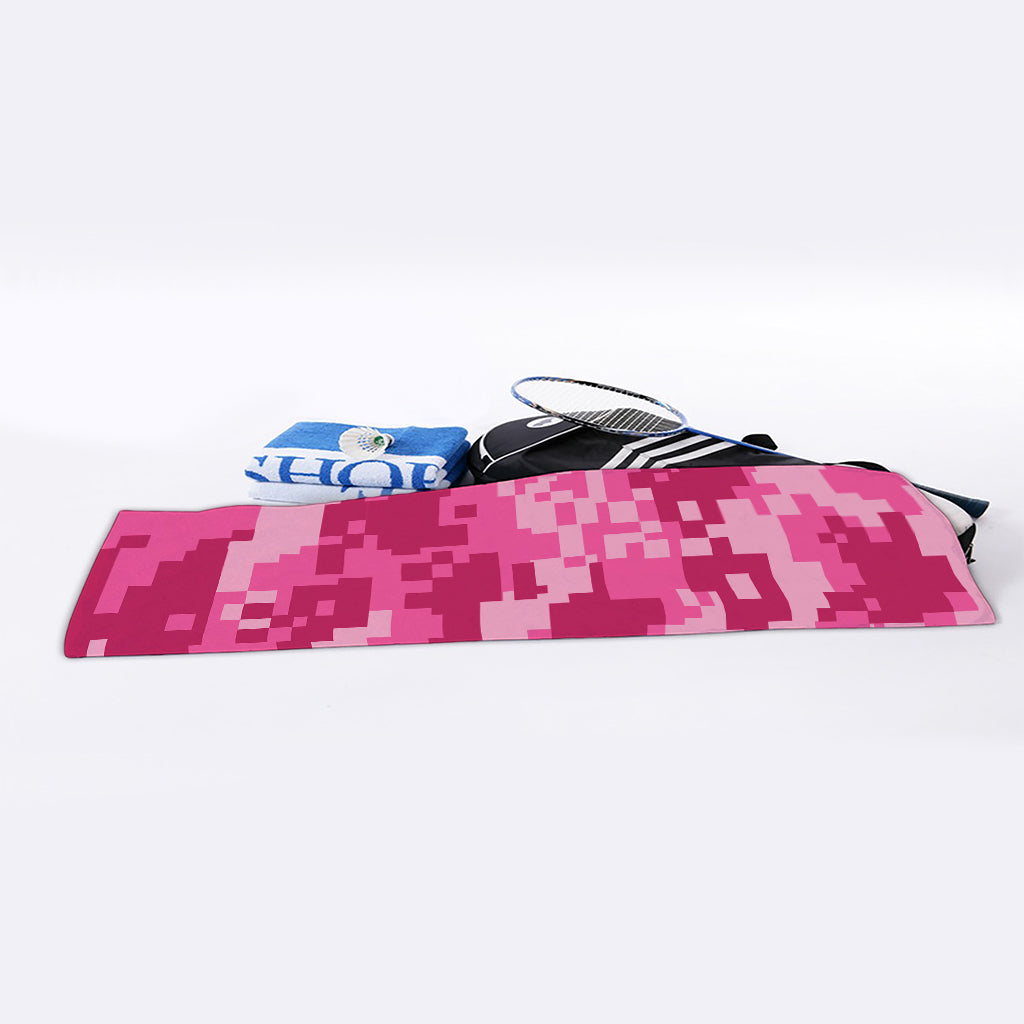 Pink Digital Camo Pattern Print Sports Towel