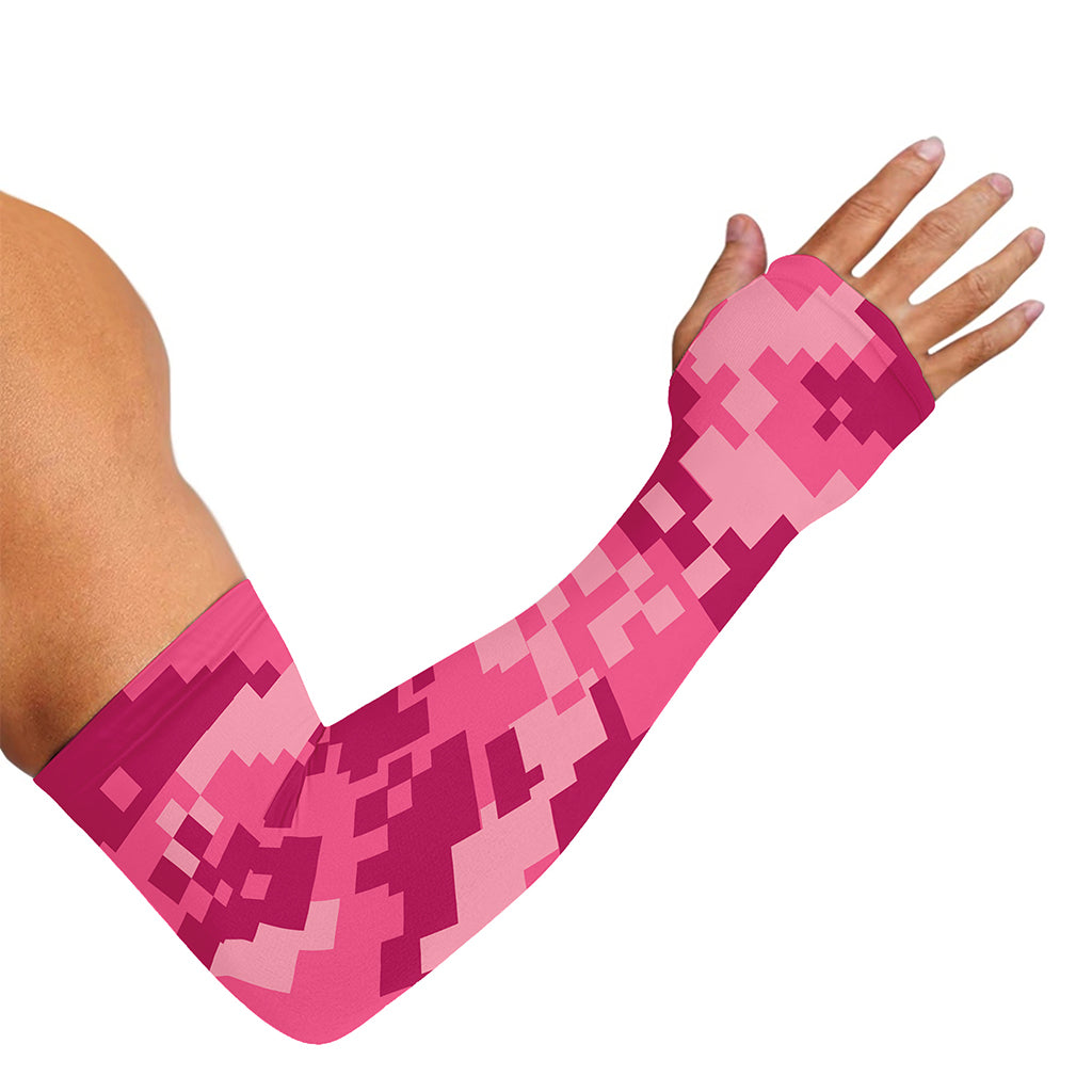 Pink Digital Camo Pattern Print Sun Protection Arm Sleeves