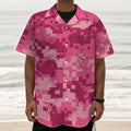 Pink Digital Camo Pattern Print Textured Short Sleeve Shirt