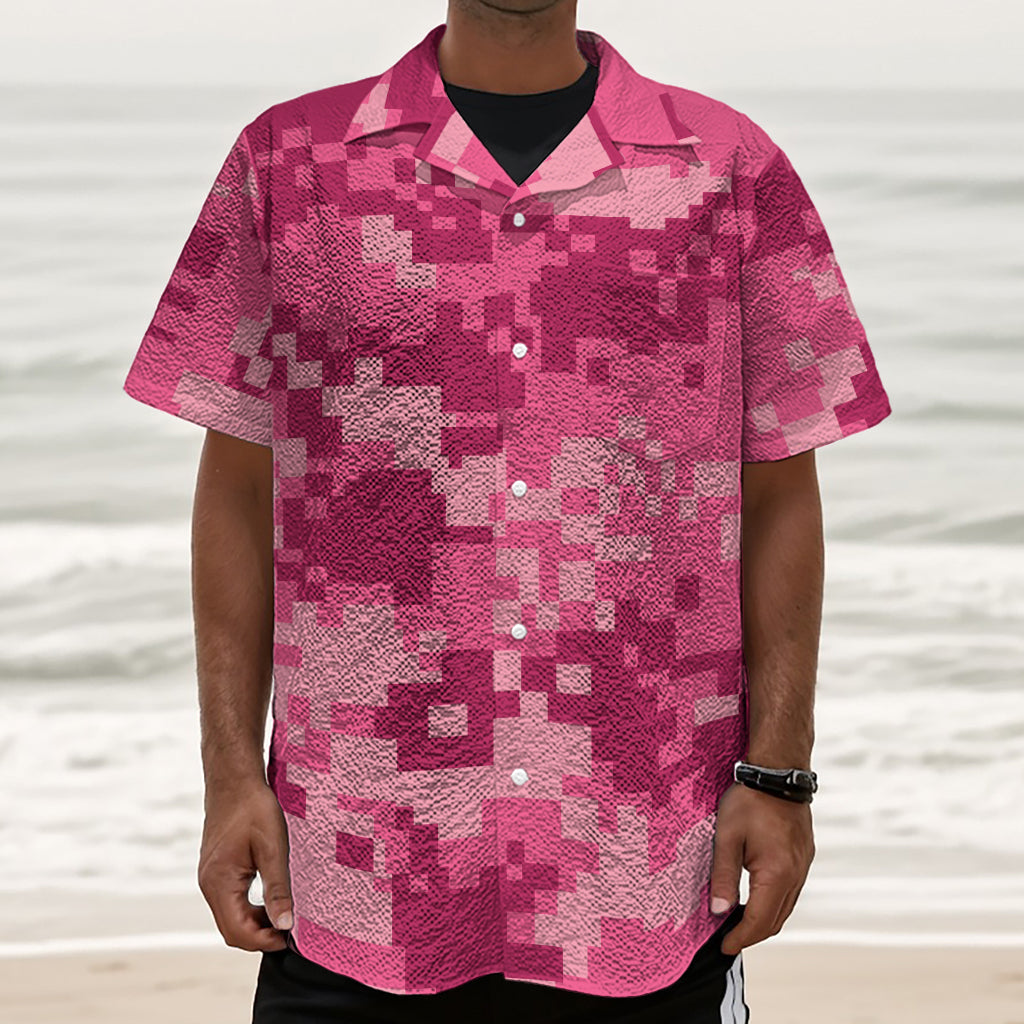 Pink Digital Camo Pattern Print Textured Short Sleeve Shirt