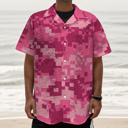 Pink Digital Camo Pattern Print Textured Short Sleeve Shirt