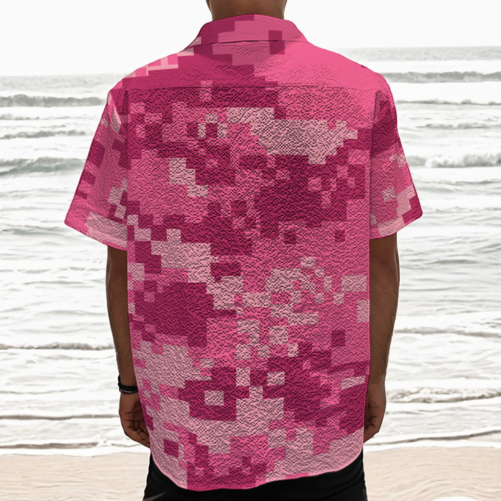 Pink Digital Camo Pattern Print Textured Short Sleeve Shirt