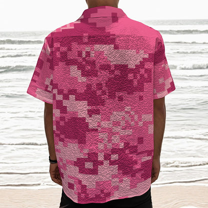 Pink Digital Camo Pattern Print Textured Short Sleeve Shirt