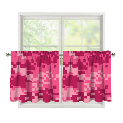 Pink Digital Camo Pattern Print Tier Curtains