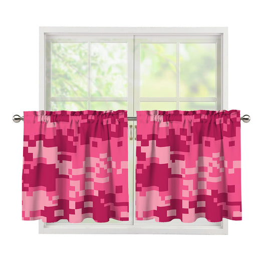 Pink Digital Camo Pattern Print Tier Curtains