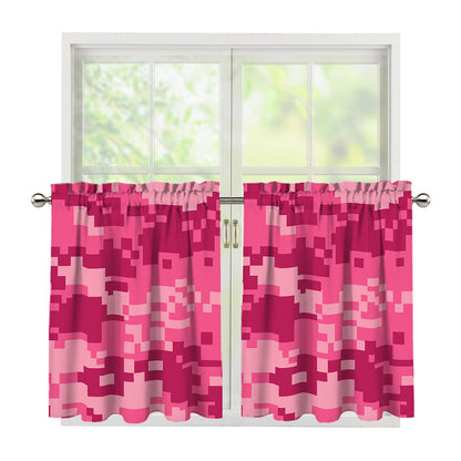 Pink Digital Camo Pattern Print Tier Curtains