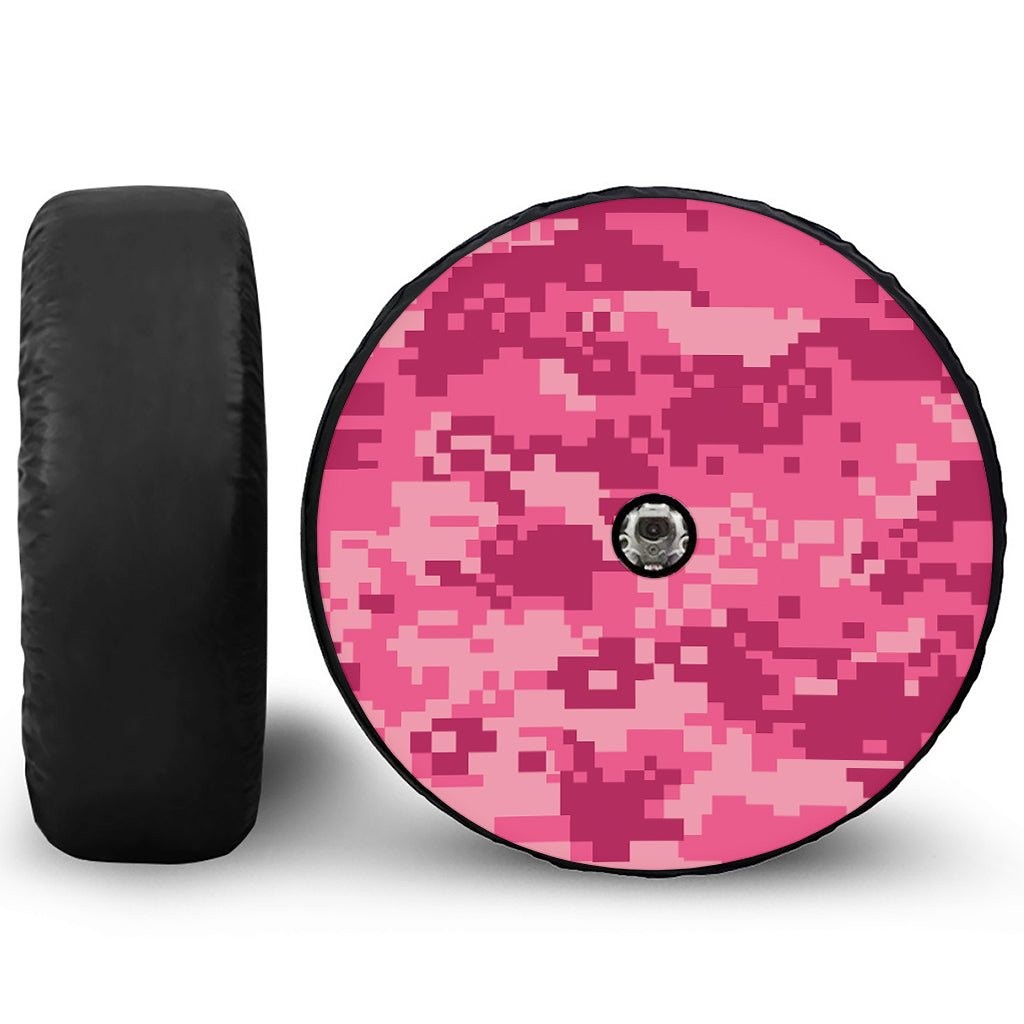 Pink Digital Camo Pattern Print Tire Cover With Camera Hole