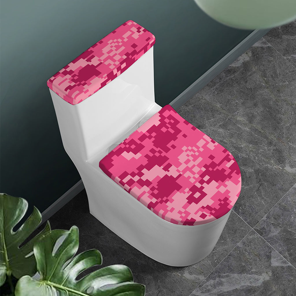 Pink Digital Camo Pattern Print Toilet Lid And Tank Cover Set