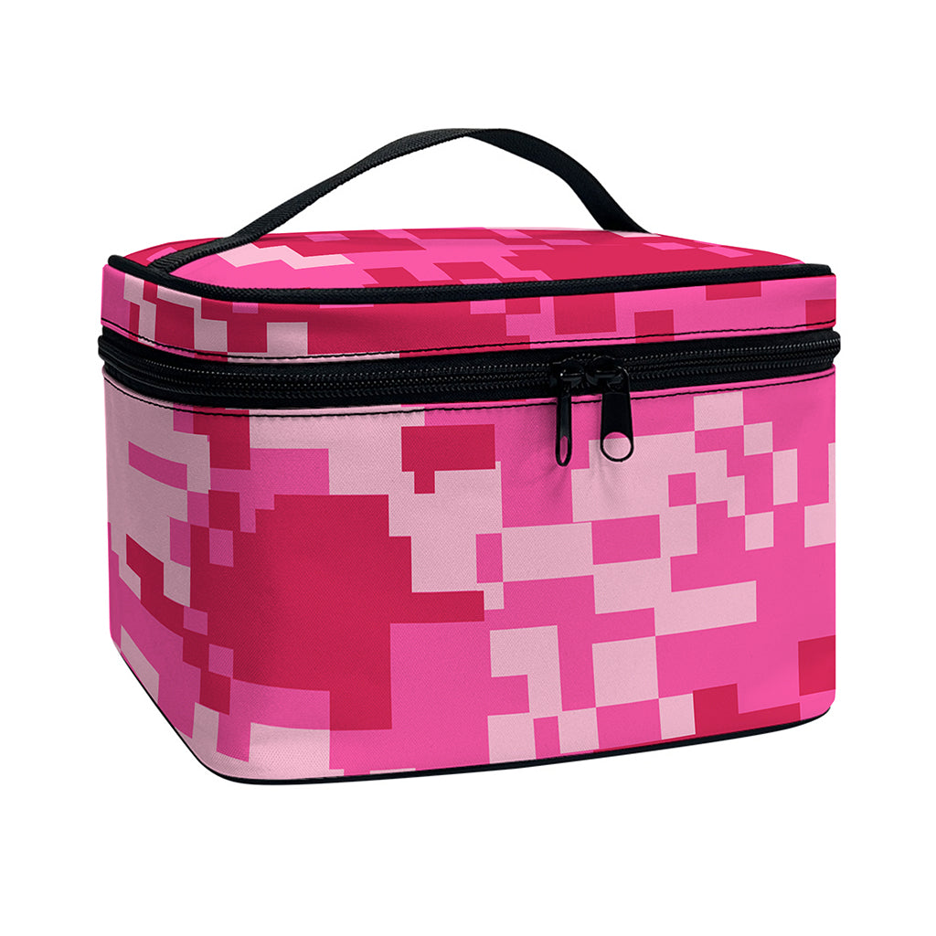 Pink Digital Camo Pattern Print Travel Makeup Bag