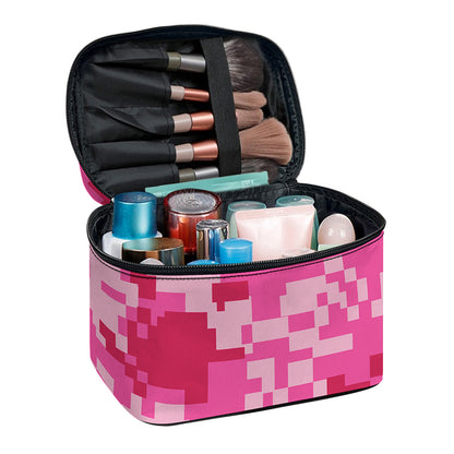 Pink Digital Camo Pattern Print Travel Makeup Bag