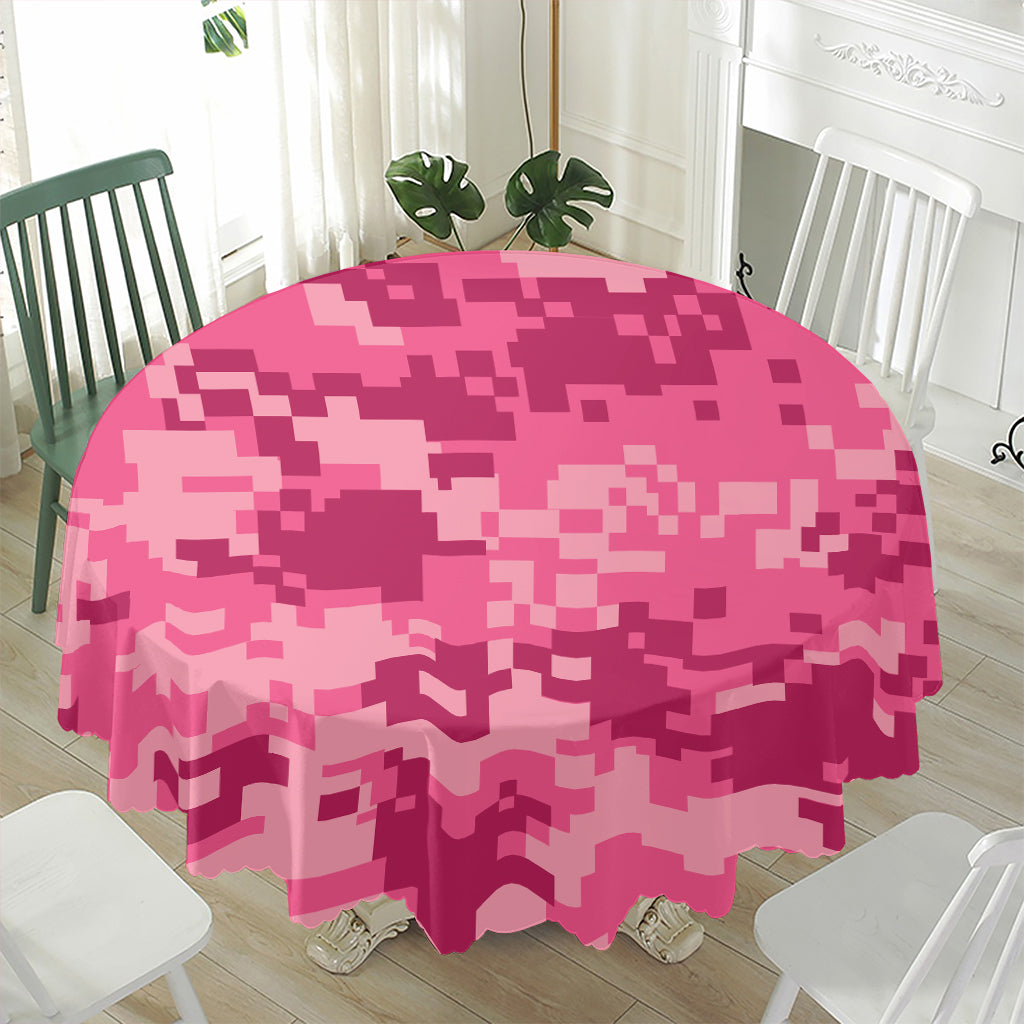 Pink Digital Camo Pattern Print Waterproof Round Tablecloth