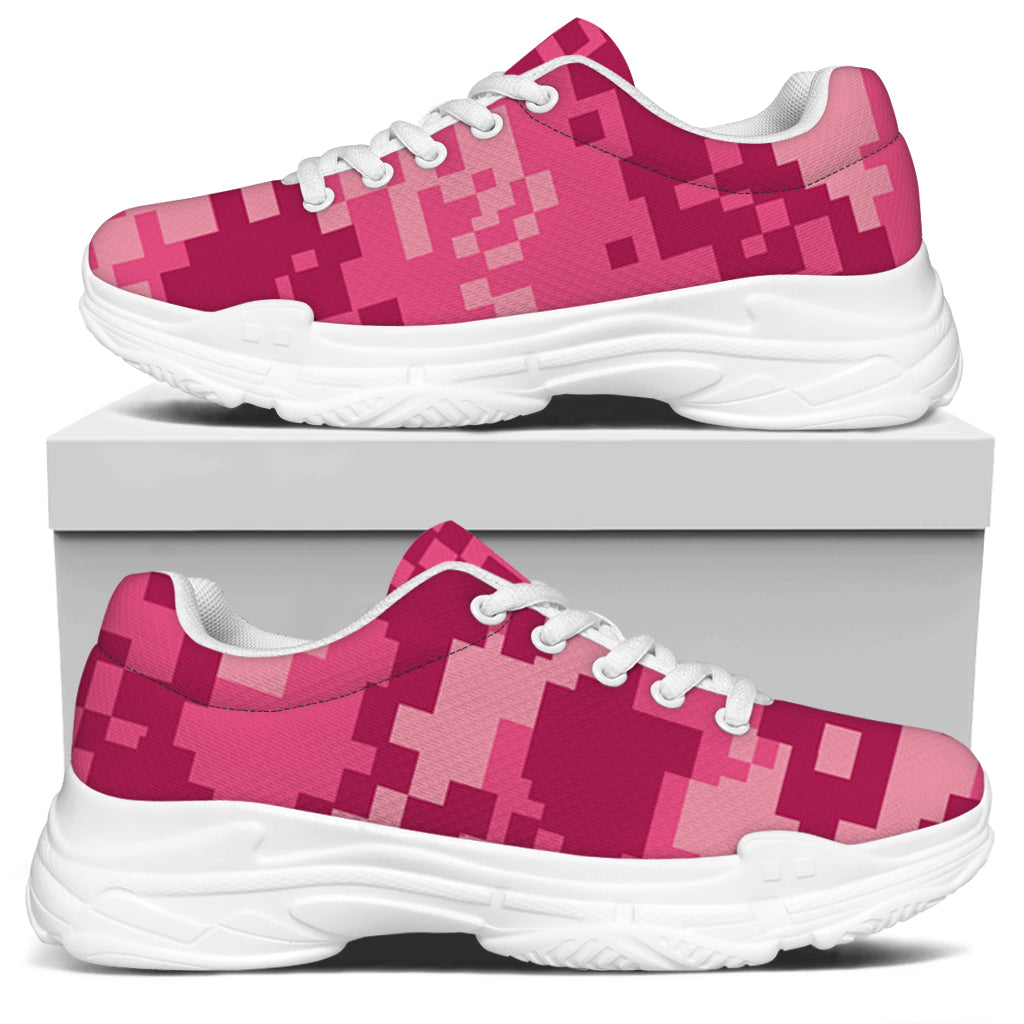 Pink Digital Camo Pattern Print White Chunky Shoes
