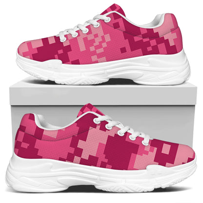 Pink Digital Camo Pattern Print White Chunky Shoes