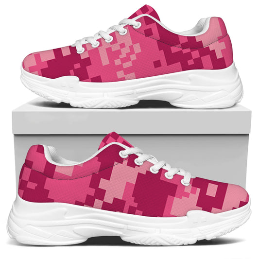 Pink Digital Camo Pattern Print White Chunky Shoes