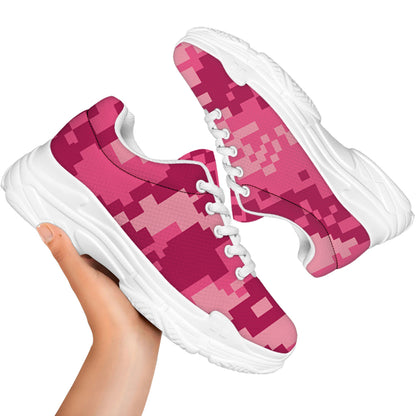 Pink Digital Camo Pattern Print White Chunky Shoes