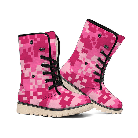 Pink Digital Camo Pattern Print Winter Boots