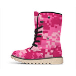 Pink Digital Camo Pattern Print Winter Boots