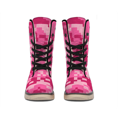 Pink Digital Camo Pattern Print Winter Boots
