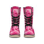 Pink Digital Camo Pattern Print Winter Boots